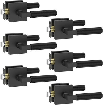 Asidrama 6 Pack Black Passage Door Handles, Door Lever with Door Knobs Indoor for Bedroom or Bathroom, Heavy Duty Door Handles Interior with Locks for Left Right Sided Doors
