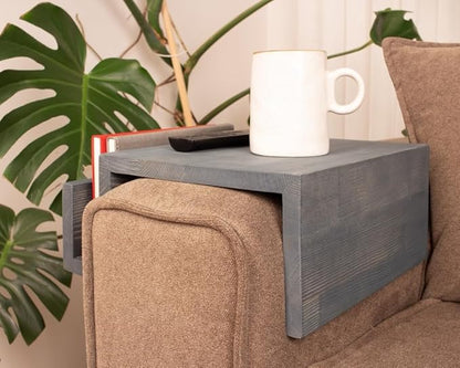 Wooden Couch Arm Tray – Sofa Armrest Table with Book & Magazine Holder, Perfect for Coffee & Remote Control, Solid Wood (Monaco)