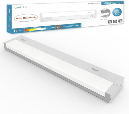 LED Under Cabinet Lighting Hardwired or Plug in, 18 Inch 9W, Dimmable 5 Color 2700K/3000K/3500K/4000K/5000K, Linkable Eyes Care Design Counter Lights for Kitchen, Sink, ETL Listed, White