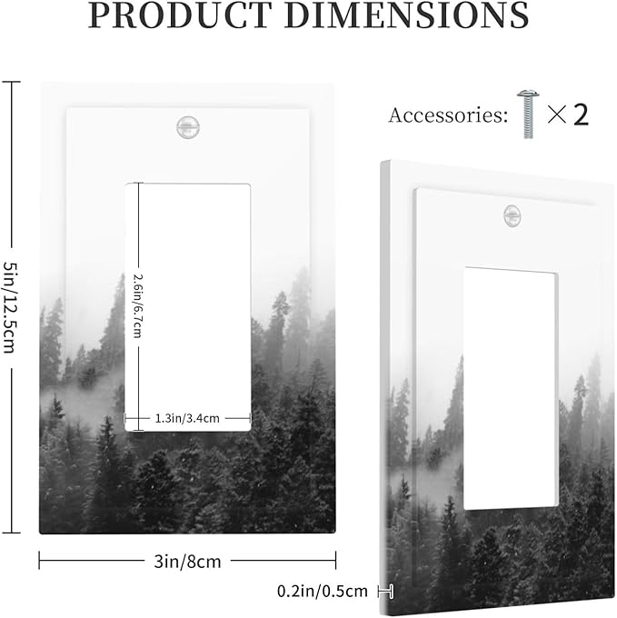 Decorative Outlet Covers Fores Black White Landscape Misty Woods 1 Gang Single Rocker Light Switch Cover Plate Wall Plates Gfci Faceplate For Farmhouse Cabin Decor