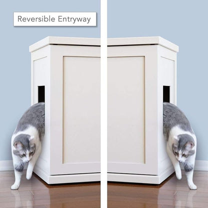 THE REFINED FELINE Cat Litter Box Enclosure Cabinet, Shaker, White, Square Feet, Large, Hidden Litter Cat Furniture with Drawer