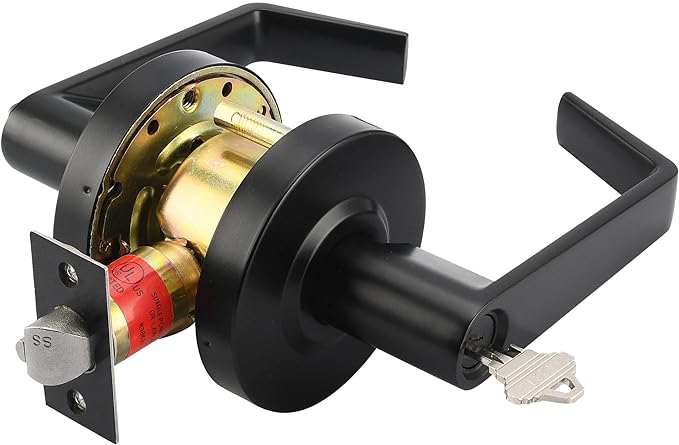 LYNN HARDWARE Classroom Commercial Door Lock - Heavy-Duty Designer Handles for Doors - Durable Grade 2 Indoor Locks for Doors - Cylindrical Lever Door Handle Lock - Matte Black