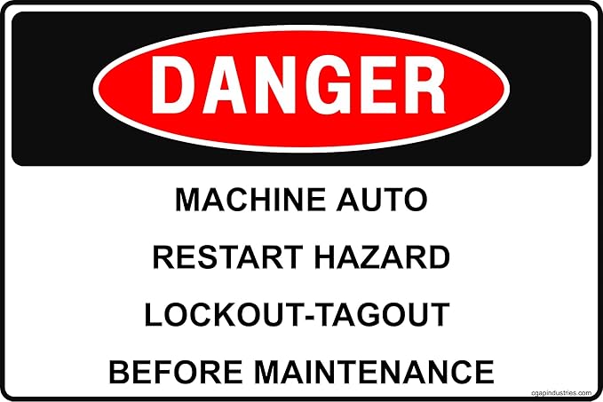 DANGER – Machine Auto-Restart Hazard Sign, 8x12 Aluminum, Lockout/Tagout Safety Sign for Industrial Equipment