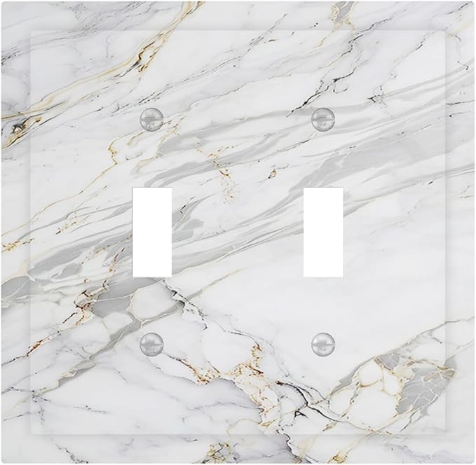 Decorative Switch Plate Covers Gray Gold Marble Abstract Modern Luxury 2 Gang Double Toggle Light Switch Cover Plate Electrical Wall Plate Outlet Cover for Bedroom Home Decor