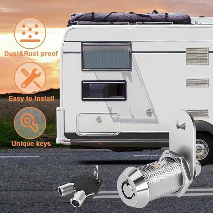 Cam Locks RV Storage Lock Keyed Alike,1-1/8" Cylinder Fits on 7/8" Max Door Thickness, RV Compartment, Camper, Trailer Replacement Set, Chrome Finish with 16 Keys(8, 1-1/8 Inch)