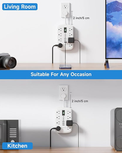 Short Extension Cord 2 inch - Small Power Strip Flat Outlet Extender Surge Protector with 8 AC Outlets 6 USB (5V/4.8A 24W), Mini Extension Cord Flat Wall Plug for Home Office Dorm Kitchen Bathroom