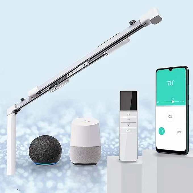 TIPIACE Rechargeable Motorized Curtain tracks to Remote Control Ceiling Mount Electric Retractable Curtain Rail Compatible with Alexa Google Home via Hub (L 66.9-118 inch)