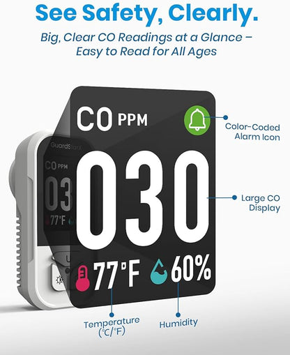 X-100D 3-in-1 Carbon Monoxide Detectors Plug in, 180°Rotating Display, Portable Carbon Monoxide Detector for Travel, CO Detector with Triple Alerts, Early Warning for Home, RV, Hotel - White