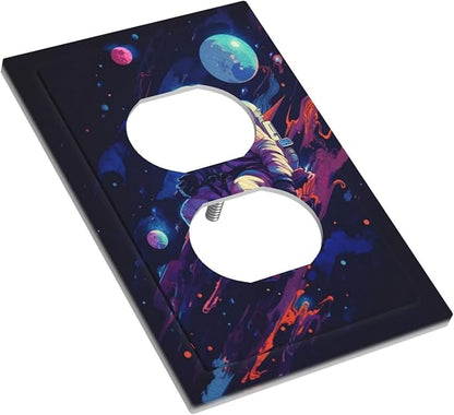 Decorative Outlet Covers Purple Space Astronaut Planet 1 Gang Duplex Light Switch Cover Plate Wall Plates for Electrical Outlets Electrical Switchplate Face Plate for Bedroom Home Decor