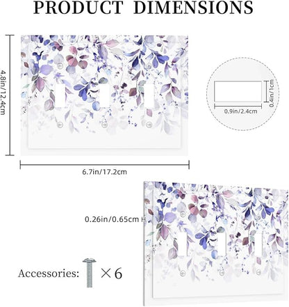 Purple Eucalyptus Watercolor Floral Rustic Leaf Decorative Switch Plates 3 Gang Wall Plate Triple Toggle Light Switch Cover Faceplate Electrical Wall Panels for Farmhouse Home Decor