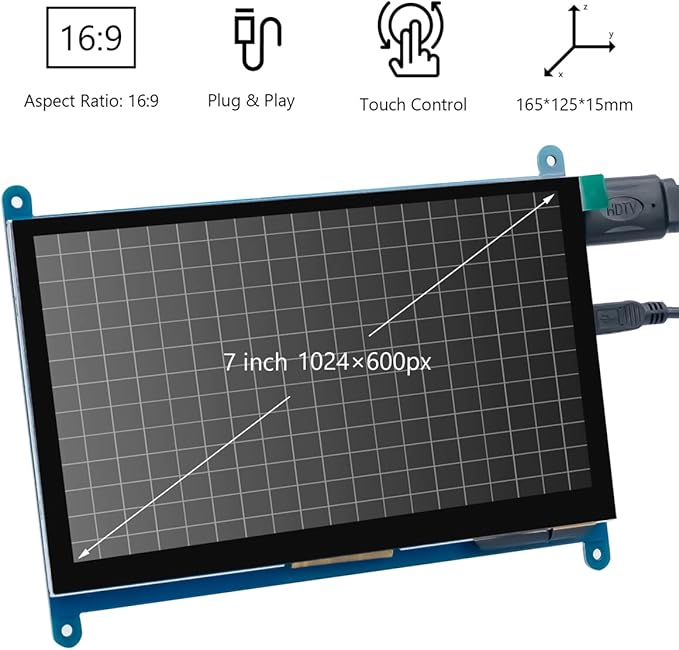 7 Inch IPS LCD Touch Screen Display Panel 1024×600 Capacitive Screen HDMI Monitor for Raspberry Pi5/Pi4/Pi3/ZERO W, BB Black, Windows 10 8 7
