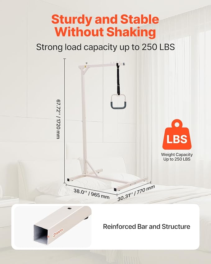 VEVOR Trapeze Bar for Bed Mobility, Heavy-Duty Steel Free Standing Trapeze Bar 250 LBS Weight Capacity, Hospital Bed Pull Up Assist for Elderly & Disabled, Ideal for Hospitals, Nursing Home, Home Care
