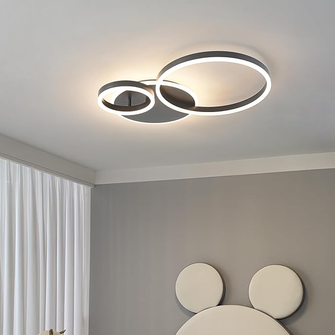 O'NEELDY Modern Dimmable LED Flush Mount Ceiling Light Remote Control Acrylic Ring Chandelier, 48W 3000K-6000K Adjustable, Black Fixture for Bedroom, Living Room, Dining Room, Kitchen and Hallway
