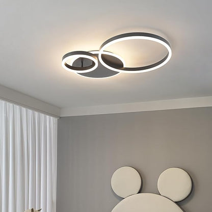 O'NEELDY Modern Dimmable LED Flush Mount Ceiling Light Remote Control Acrylic Ring Chandelier, 48W 3000K-6000K Adjustable, Black Fixture for Bedroom, Living Room, Dining Room, Kitchen and Hallway