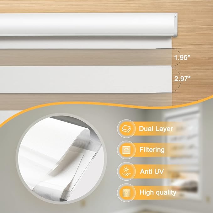 Motorized Blinds with Remote, Cordless Automatic Zebra Shades, Smart Blind for Windows, White, 34 x 72