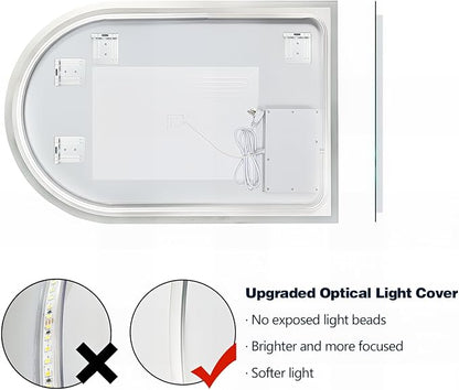 Niccy Arched LED Bathroom Mirror, 40x24 Arch Wall Mounted Frameless Bathroom Mirror for Vanity, Smart Lighted Frontlit Mirrors with Memory Function for Bathroom Bedroom Beauty Hair Salon