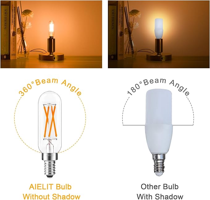 40W Equivalent Candelabra Dimmable T8 T6 Vintage Light Bulb, E12 Small Chandelier Base, 4-Watt Tubular LED Filament Bulbs Amber Warm 2200K for Display Cabinet Piano, 400 lm, 4-Pack