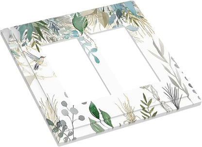 Green Tropical Palm Leaves Flower Plants Hummingbird Decorative Outlet Covers 2 Gang Double GFCI Rocker Electrical Wall Panels Light Switch Cover Plate for Bed Room Living Room Decor