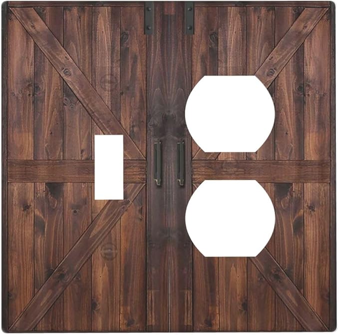 Decorative Outlet Covers Vintage Brown Farmhouse Barn Door 2 Gang Light Switch Cover Plate Single Toggle Duplex Wall Plates for Electrical Outlets Switch Plate Covers for Bedroom Home Decor