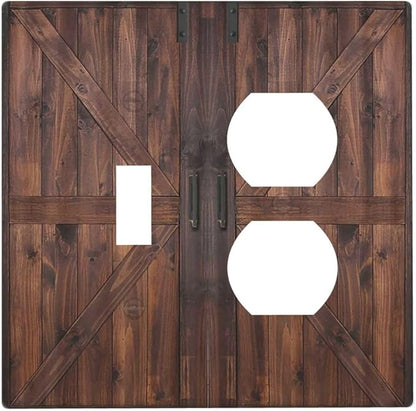 Decorative Outlet Covers Vintage Brown Farmhouse Barn Door 2 Gang Light Switch Cover Plate Single Toggle Duplex Wall Plates for Electrical Outlets Switch Plate Covers for Bedroom Home Decor