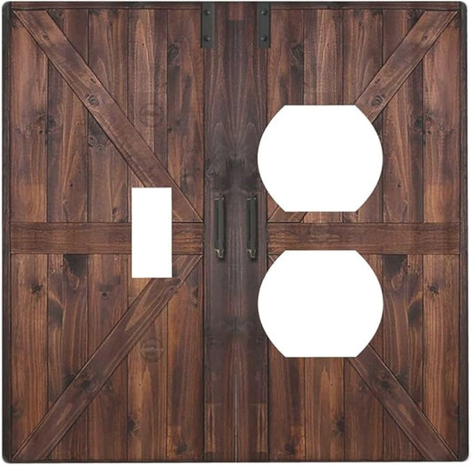 Decorative Outlet Covers Vintage Brown Farmhouse Barn Door 2 Gang Light Switch Cover Plate Single Toggle Duplex Wall Plates for Electrical Outlets Switch Plate Covers for Bedroom Home Decor