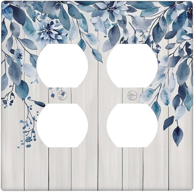 Eucalyptus Rustic Watercolor Plant Outlet Covers 2 Gang Double Duplex Decorative Light Switch Covers Electrical Wallplates Socket Faceplate For Farmhouse Home Decor