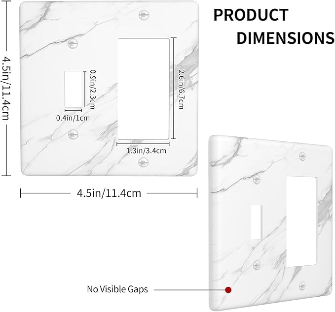 Outlet Covers Modern White Gray Marble 1 Toggle 1 Rocker Combination Decorative Wall Plate Electrical Switch Plates Light Switch Cover Plate for living Room Bathroom Decor