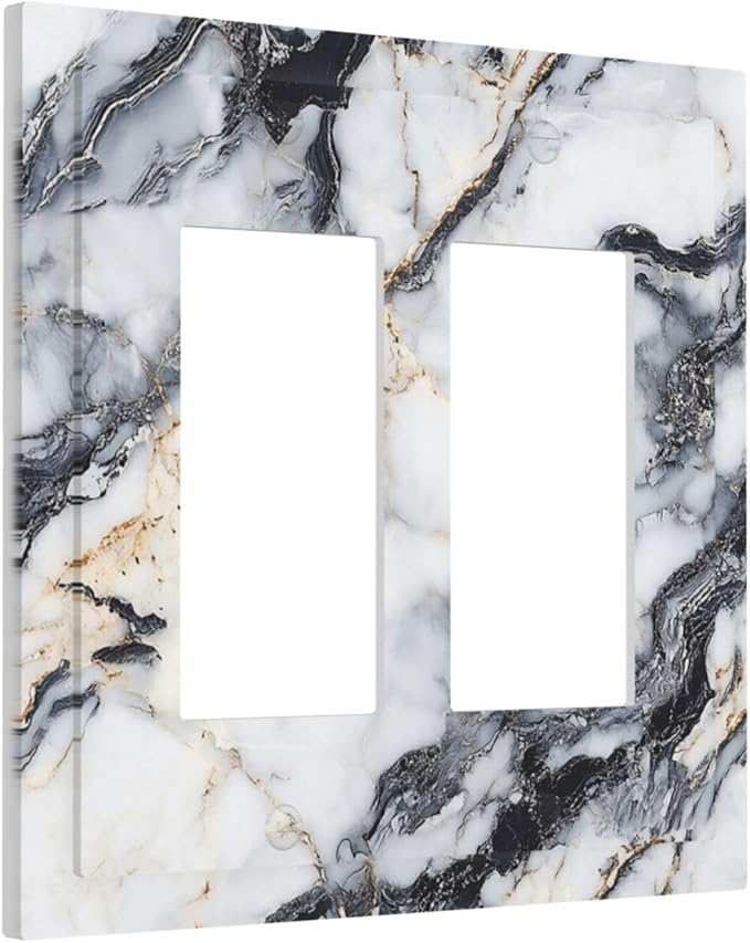 Decorative Outlet Covers Black Gold Marble Abstract Modern Luxury 2 Gang Double Rocker Light Switch Cover Plate Electrical Switch Plate Cover Decorate GFCI Wall Plate for Bedroom Home Decor