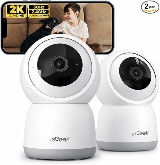 ieGeek 2K Indoor Security Camera, 5G/2.4G WiFi Pet Cameras for Home Security, 360° Dog Cam w/Auto Tracking, Smart Motion Detection, Phone App, Baby Monitor, 3MP Night Vision, Works with Alexa(2 Pack)