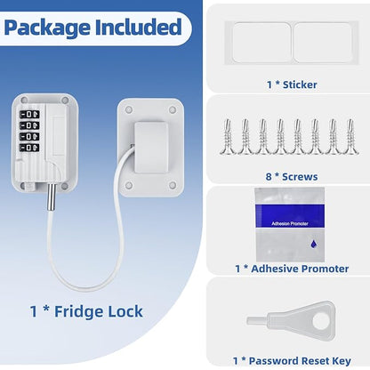 Refrigerator Lock, Heavy Duty Fridge Locks for Kids, Freezer Lock with Combination for Refrigerator Drawer Cabinet Safety, Easy to Install No Keys Needed White