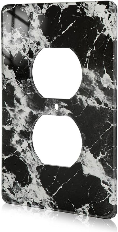 Black White Marble Pattern Acrylic Outlet Covers Light Switch Plate Decorative Wall Plate Light Switch Plate Cover Double Hole Outlet Plate Cover