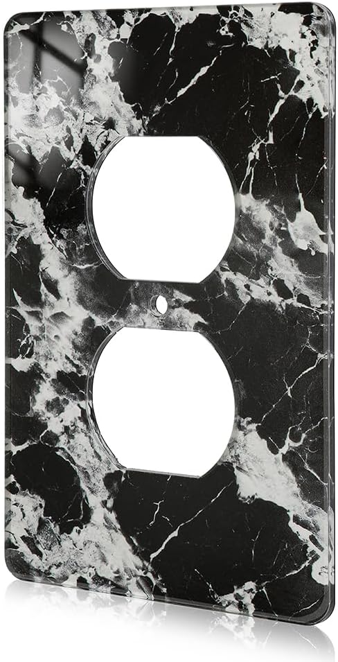 Black White Marble Pattern Acrylic Outlet Covers Light Switch Plate Decorative Wall Plate Light Switch Plate Cover Double Hole Outlet Plate Cover