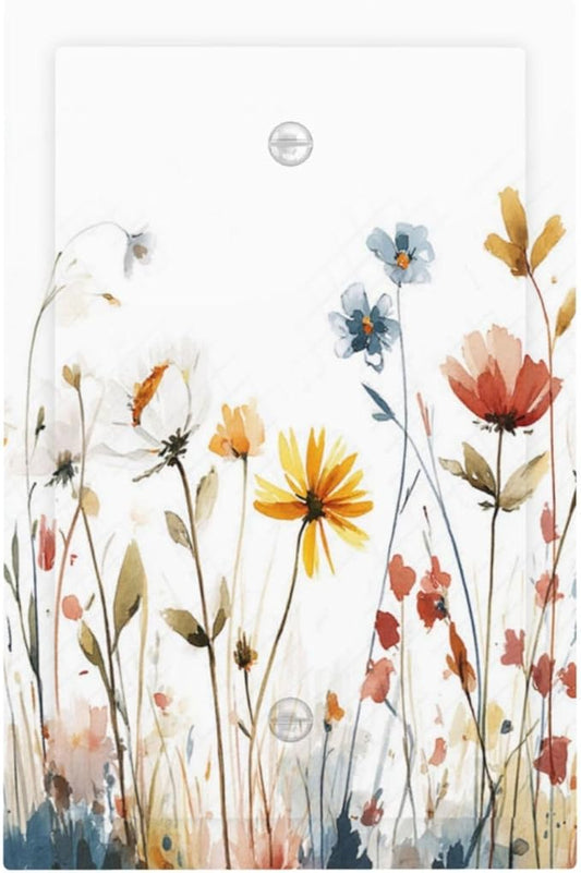 Watercolor Wildflower Colorful Floral Plant Light Switch Cover Plate 1 Gang No Device Blank Electrical Wall Plates Faceplate Decorative Switch Plate for Bed Room Living Room Decor