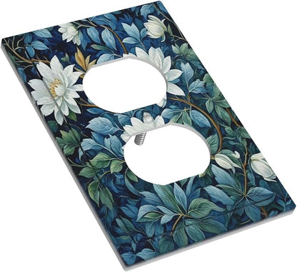 White Flowers Green Leaves Light Switch Cover 1 Gang Outlet Plate Single Duplex Wall Plate Covers Decorative Switchplate Covers Electrical Faceplate for Home Decor