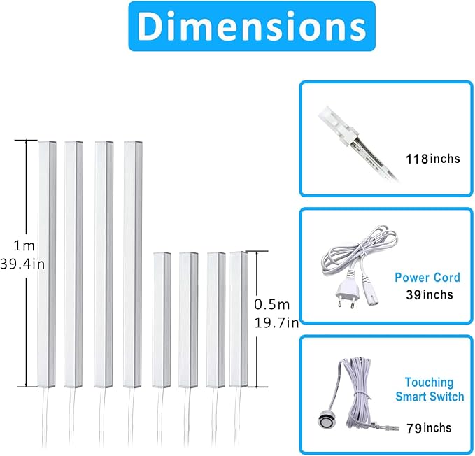Besseto LED Wall Panel Light,Wood Slat Wall Panel LED Strip Light,3000K Touchable Switch Dimmable LED Aluminum Channel Light for Living Room Bedroom Bathroom Stairs (Silver-8PCS)