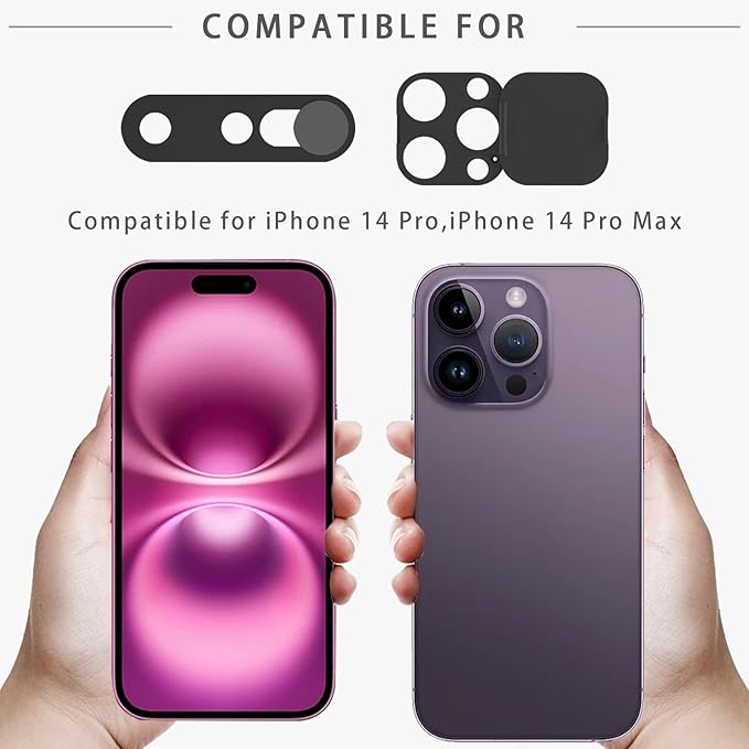 Front Camera Cover Compatible for 14 Pro/iPhone 14 Pro Max with Rear Lens Cover,Protect Privacy and Security But Not Affect Facial Recognition（2Pack）