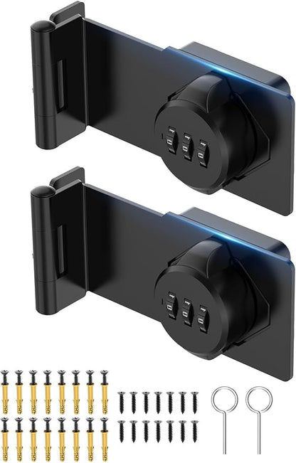 Cabinet Password Hasp Locks, 90 Degree Barn Door Lock, Household Security Combination Latch Lock for Locker, Fence, Bathroom, Outdoor, Garden (Black-2PCS)