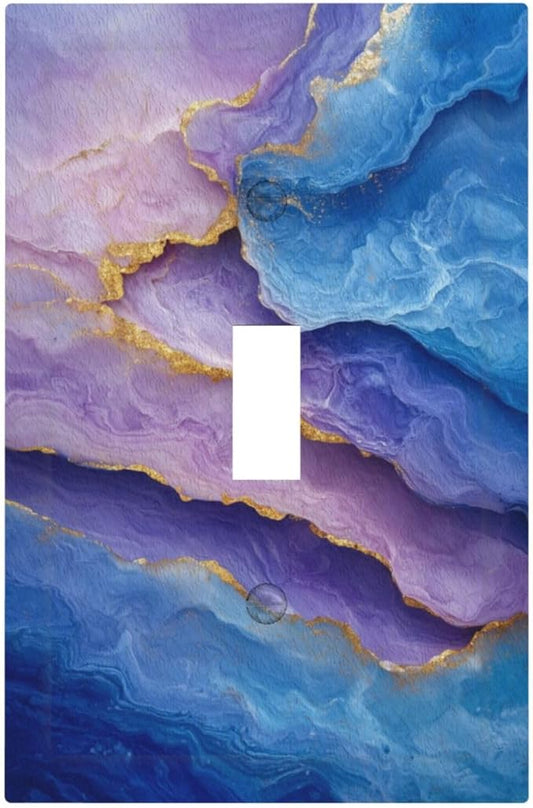 Decorative Light Switch Plate Covers Abstract Blue Purple Gold Marble Texture 1 Gang Light Switch Cover Plate Single Toggle Wall Plate Outlet Covers Faceplate for Bathroon Kitchen Decor