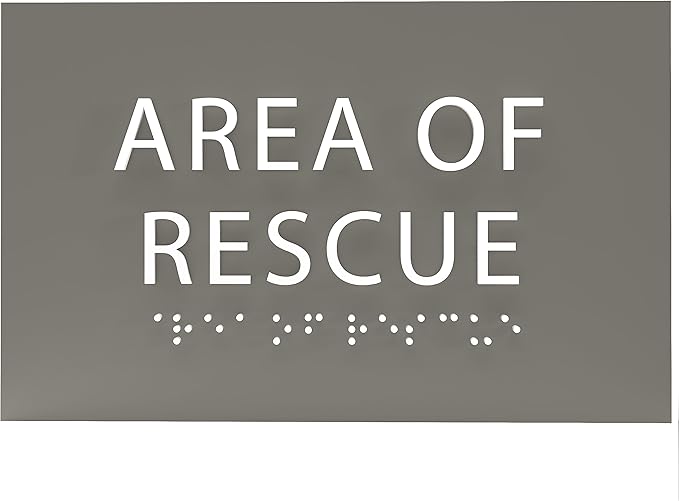 6" X4" Area of Rescue Sign - ADA Compliant Tactile Graphics Grade 2 Braille Text Wall Sign | Emergency Assistance, Refuge Place Sign for Schools, Offices, Apartments & Restaurants
