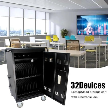 Laptop Charging Cart, 30 Laptop Storage Cart, Electronic Combination Lock,Mobile Charging Cabinet for iPads up to 16.3", Chromebook Devices, Cord Management.School,Business.Black