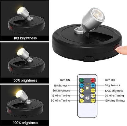 LED Spotlight Battery Operated, Wireless Picture Light, Accent Spot Light for Indoor Plant Tree, Display Puck Lights with Remote, Stick on Uplighting for Wall Photo Painting Dartboard Decor Artwork