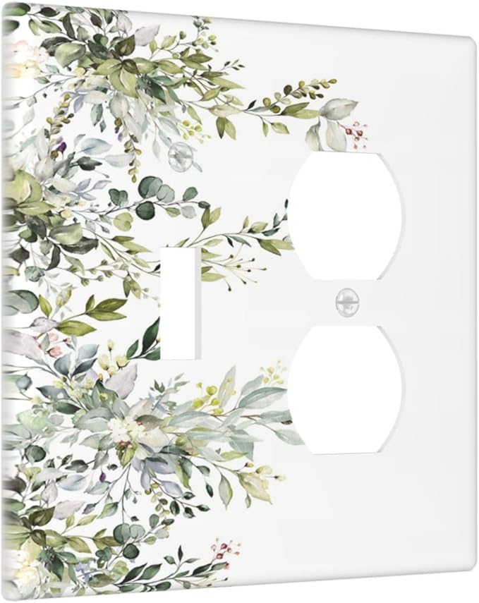 Decorative Outlet Covers Rustic Eucalyptus Leaves Green Leaf 2 Gang Wall Plate Single Toggle Duplex Light Switch Cover Switch Plate Covers for Country Bedroom Home Decor