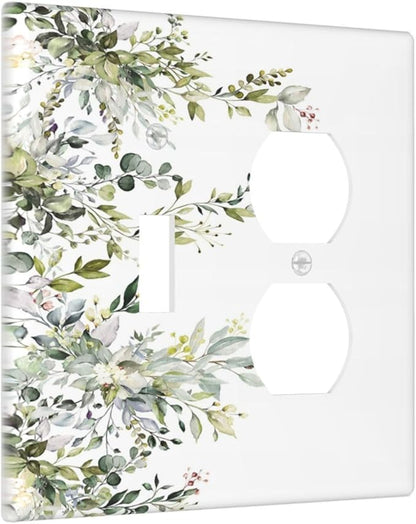 Decorative Outlet Covers Rustic Eucalyptus Leaves Green Leaf 2 Gang Wall Plate Single Toggle Duplex Light Switch Cover Switch Plate Covers for Country Bedroom Home Decor