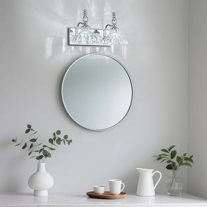 Vintage Bathroom Vanity Light, 2-Light Chrome Vanity Lighting Fixture with Flower Glass Shade, Bathroom Lighting Fixtures Over Mirror