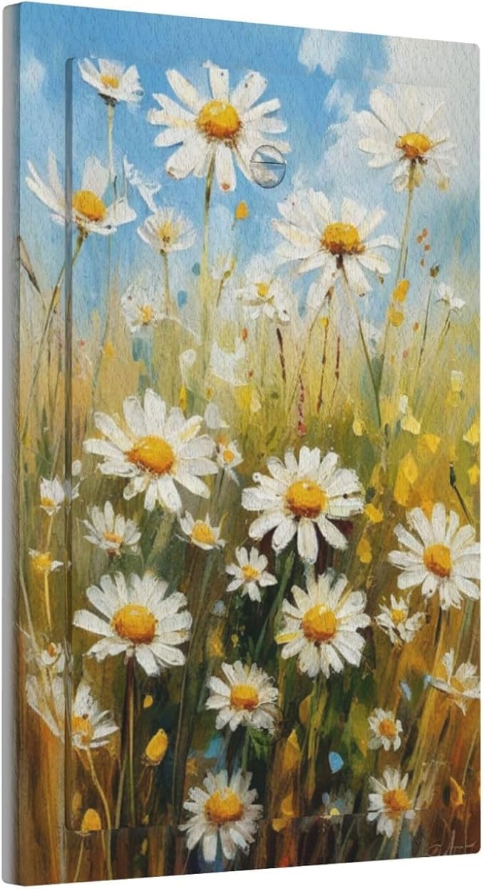 Decorative Light Switch Plate Covers White Daisy Flowers Floral Oil Painting 1 Gang No Device Single Blank Outlet Covers Wall Plate Light Switch Cover Plate for Bedroom Home Decor