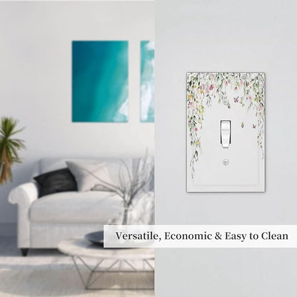 Watercolor Flowers Vine Colorful Butterfly Floral Decorative Light Switch Cover 1 Gang Single Toggle Device Electrical Faceplate Switchplates Decorator Outlet Wall Plate For Bed Room Living Room Decor