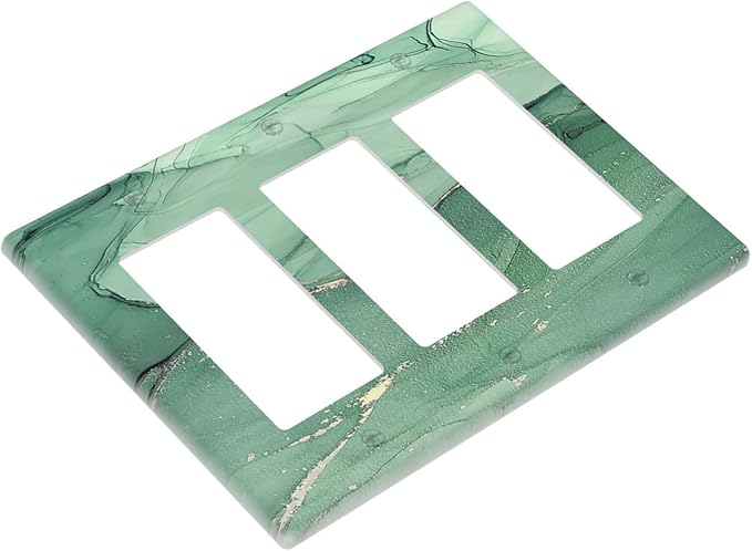 Light Switch Covers Simple Green Marble 3 Gang Rocker Electrical GFCI Decorative Triple Outlet Wall Plate Cover Switchplate for living Room Office Decor