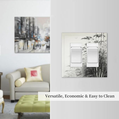 Watercolor Vintage Ink Bamboo Forest Outlet Covers Light Switch Cover Plate 2 Gang Double Rocker Wall Plates Decorative Switch Plates Plug Cover Electrical GFCI Receptacle Cover for Home 4.9 X 5 IN