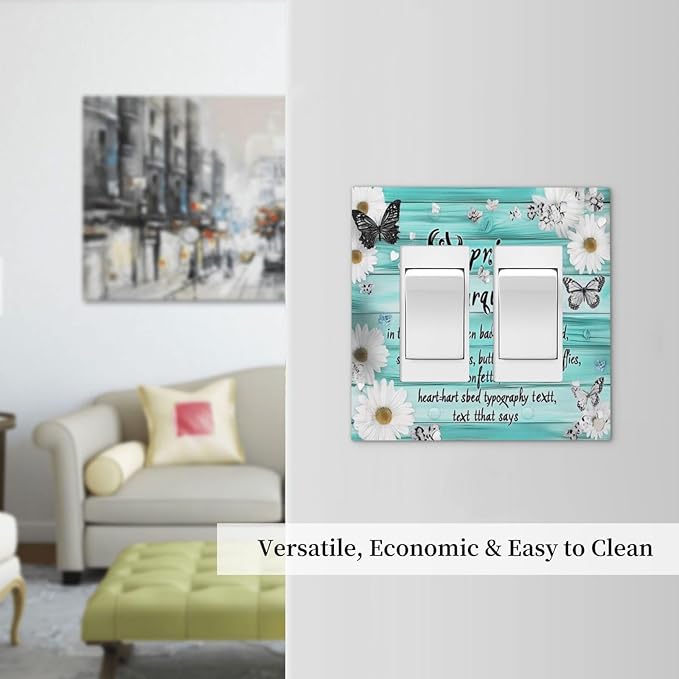 Teal Butterfly Daisy Rustic Wooden Signs Decorative Outlet Covers 2 Gang Double Gfci Rocker Electrical Wall Panels Light Switch Cover Plate For Farmhouse Cabin Decor