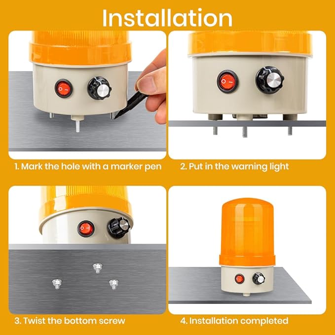 Industrial LED Rotating Warning Light, AC110V Beacon Strobe for Public Emergency Alarms, Siren Light with Volume Adjustment and Switch for Construction, Traffic, Factory, Safety Sign, Boat